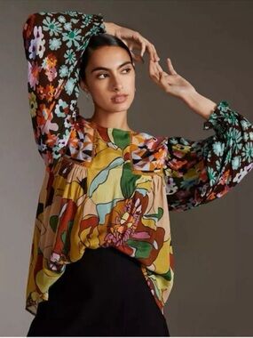 Bl^nk London × Anthropologie "Miranda" Colorful Floral Women's Blouse